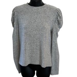Zara gray puff shoulder long sleeve sweater with pearl details size L